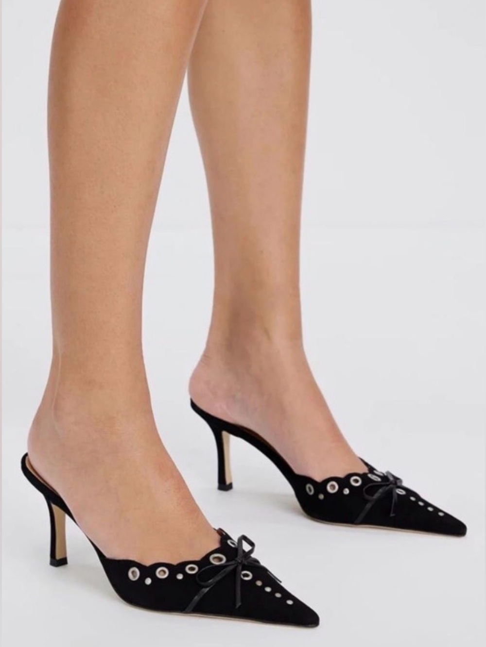 Jeffrey Campbell Gratis Kitten Heel Suede Mules Black Pointed Toe 9.5